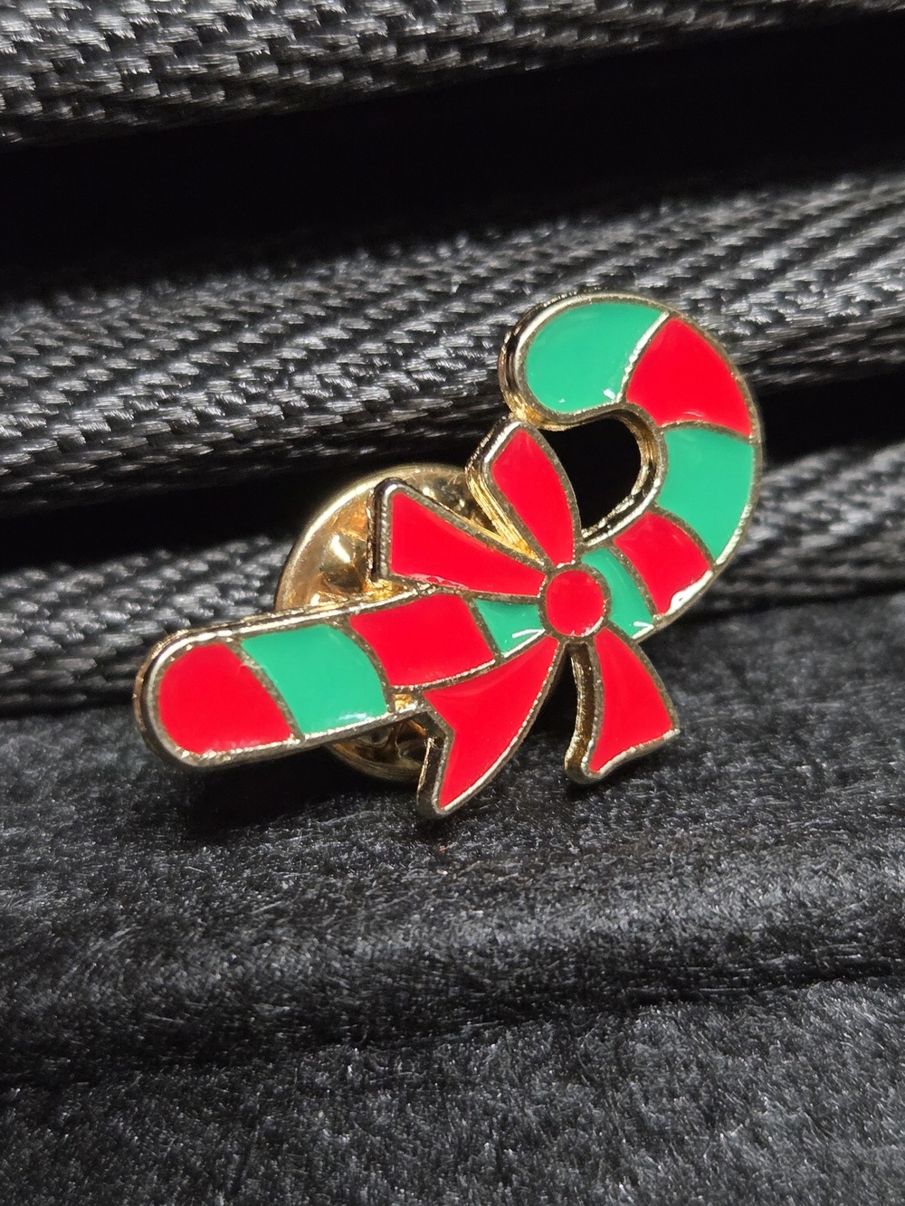 **Festive Candy Cane Pin with Red & Green Bow**